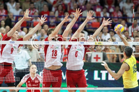  07.06.2013 WARSZAWA TORWAR<br />SIATKOWKA MEZCZYZN LIGA SWIATOWA 2013<br />FIVB VOLLEYBALL WORLD LEAGUE 2012 POLSKA - BRAZYLIA ( POLAND - BRAZIL )<br />N/Z ZBIGNIEW BARTMAN MARCIN MOZDZONEK BARTOSZ KUREK DANTE AMARAL <br />  