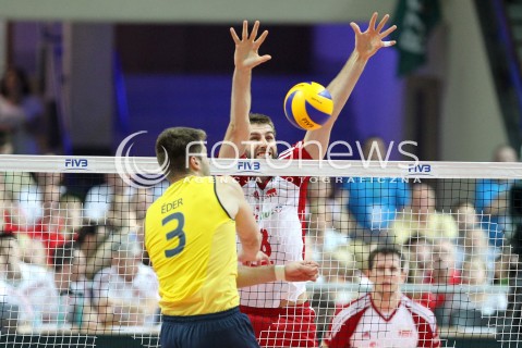  07.06.2013 WARSZAWA TORWAR<br />SIATKOWKA MEZCZYZN LIGA SWIATOWA 2013<br />FIVB VOLLEYBALL WORLD LEAGUE 2012 POLSKA - BRAZYLIA ( POLAND - BRAZIL )<br />N/Z MARCIN MOZDZONEK EDER CARBONERA <br />  