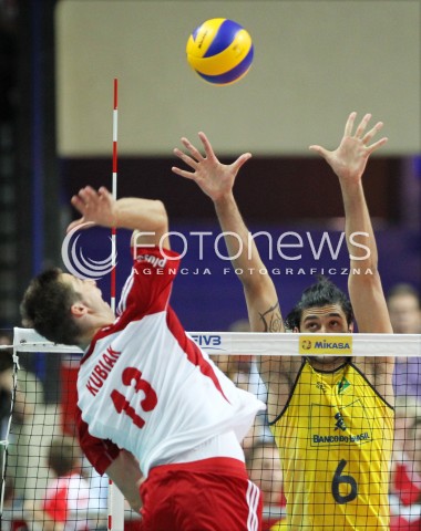  07.06.2013 WARSZAWA TORWAR<br />SIATKOWKA MEZCZYZN LIGA SWIATOWA 2013<br />FIVB VOLLEYBALL WORLD LEAGUE 2012 POLSKA - BRAZYLIA ( POLAND - BRAZIL )<br />N/Z VISSOTTO ( LEANDRO VISSOTTO NEVES ) MICHAL KUBIAK <br />  
