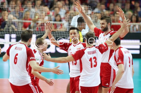  07.06.2013 WARSZAWA TORWAR<br />SIATKOWKA MEZCZYZN LIGA SWIATOWA 2013<br />FIVB VOLLEYBALL WORLD LEAGUE 2012 POLSKA - BRAZYLIA ( POLAND - BRAZIL )<br />N/Z LUKASZ ZYGADLO BARTOSZ KUREK MICHAL KUBIAK MARCIN MOZDZONEK RADOSC<br />  