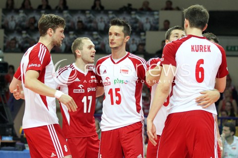  07.06.2013 WARSZAWA TORWAR<br />SIATKOWKA MEZCZYZN LIGA SWIATOWA 2013<br />FIVB VOLLEYBALL WORLD LEAGUE 2012 POLSKA - BRAZYLIA ( POLAND - BRAZIL )<br />N/Z LUKASZ ZYGADLO PAWEL ZATORSKI ANDRZEJ WRONA BARTOSZ KUREK RADOSC<br />  