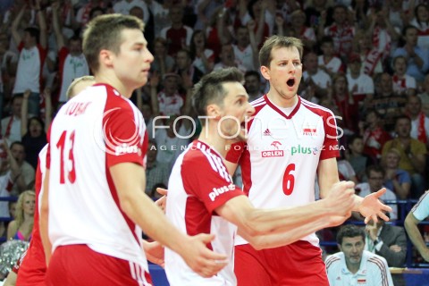  07.06.2013 WARSZAWA TORWAR<br />SIATKOWKA MEZCZYZN LIGA SWIATOWA 2013<br />FIVB VOLLEYBALL WORLD LEAGUE 2012 POLSKA - BRAZYLIA ( POLAND - BRAZIL )<br />N/Z LUKASZ ZYGADLO BARTOSZ KUREK MICHAL KUBIAK RADOSC EMOCJE<br />  