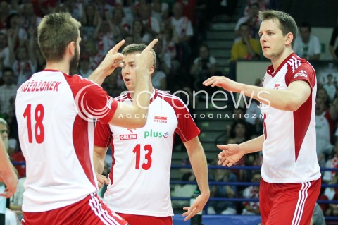  07.06.2013 WARSZAWA TORWAR<br />SIATKOWKA MEZCZYZN LIGA SWIATOWA 2013<br />FIVB VOLLEYBALL WORLD LEAGUE 2012 POLSKA - BRAZYLIA ( POLAND - BRAZIL )<br />N/Z MICHAL KUBIAK MARCIN MOZDZONEK BARTOSZ KUREK RADOSC EMOCJE<br />  