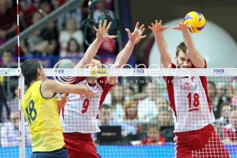  07.06.2013 WARSZAWA TORWAR<br />SIATKOWKA MEZCZYZN LIGA SWIATOWA 2013<br />FIVB VOLLEYBALL WORLD LEAGUE 2012 POLSKA - BRAZYLIA ( POLAND - BRAZIL )<br />N/Z MARCIN MOZDZONEK ZBIGNIEW BARTMAN DANTE AMARAL <br />  