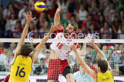  07.06.2013 WARSZAWA TORWAR<br />SIATKOWKA MEZCZYZN LIGA SWIATOWA 2013<br />FIVB VOLLEYBALL WORLD LEAGUE 2012 POLSKA - BRAZYLIA ( POLAND - BRAZIL )<br />N/Z MARCIN MOZDZONEK LUCAS SAATKAMP BRUNO MOSSA REZENDE <br />  