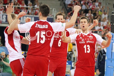  09.06.2013 LODZ ATLAS ARENA<br />SIATKOWKA MEZCZYZN LIGA SWIATOWA 2013<br />FIVB VOLLEYBALL WORLD LEAGUE 2012 POLSKA - BRAZYLIA ( POLAND - BRAZIL )<br />N/Z MICHAL KUBIAK LUKASZ ZYGADLO BARTOSZ KUREK RADOSC EMOCJE <br /> 