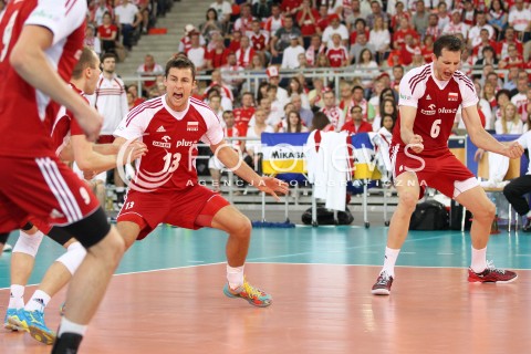 09.06.2013 LODZ ATLAS ARENA<br />SIATKOWKA MEZCZYZN LIGA SWIATOWA 2013<br />FIVB VOLLEYBALL WORLD LEAGUE 2012 POLSKA - BRAZYLIA ( POLAND - BRAZIL )<br />N/Z MICHAL KUBIAK BARTOSZ KUREK RADOSC EMOCJE <br /> 