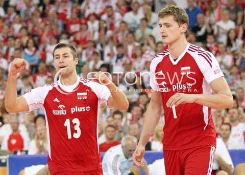  09.06.2013 LODZ ATLAS ARENA<br />SIATKOWKA MEZCZYZN LIGA SWIATOWA 2013<br />FIVB VOLLEYBALL WORLD LEAGUE 2012 POLSKA - BRAZYLIA ( POLAND - BRAZIL )<br />N/Z MICHAL KUBIAK PIOTR NOWAKOWSKI RADOSC EMOCJE <br /> 