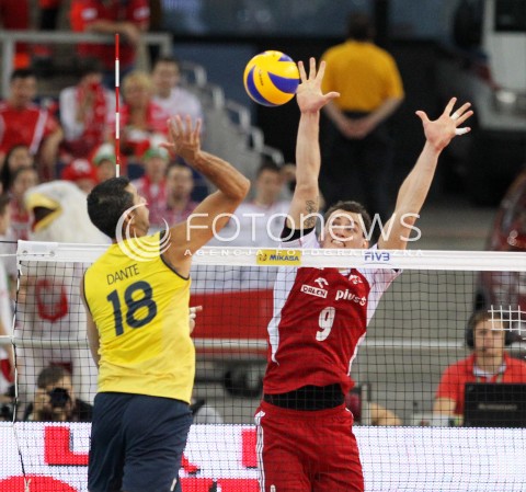  09.06.2013 LODZ ATLAS ARENA<br />SIATKOWKA MEZCZYZN LIGA SWIATOWA 2013<br />FIVB VOLLEYBALL WORLD LEAGUE 2012 POLSKA - BRAZYLIA ( POLAND - BRAZIL )<br />N/Z ZBIGNIEW BARTMAN DANTE AMARAL <br /> 
