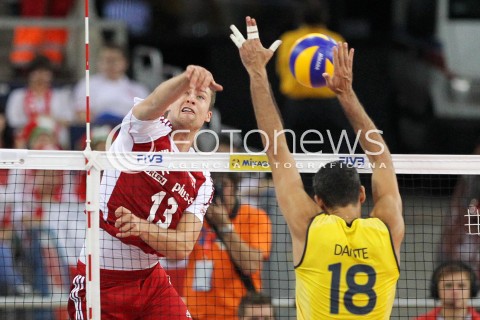  09.06.2013 LODZ ATLAS ARENA<br />SIATKOWKA MEZCZYZN LIGA SWIATOWA 2013<br />FIVB VOLLEYBALL WORLD LEAGUE 2012 POLSKA - BRAZYLIA ( POLAND - BRAZIL )<br />N/Z MICHAL KUBIAK DANTE AMARAL <br /> 