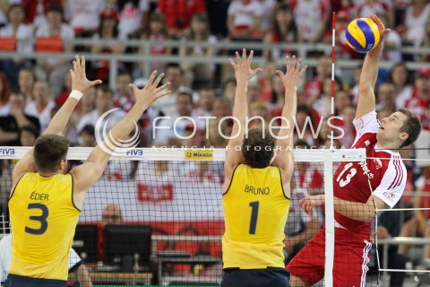  09.06.2013 LODZ ATLAS ARENA<br />SIATKOWKA MEZCZYZN LIGA SWIATOWA 2013<br />FIVB VOLLEYBALL WORLD LEAGUE 2012 POLSKA - BRAZYLIA ( POLAND - BRAZIL )<br />N/Z MICHAL KUBIAK EDER CARBONERA BRUNO MOSSA REZENDE <br /> 