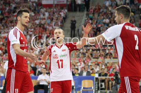  09.06.2013 LODZ ATLAS ARENA<br />SIATKOWKA MEZCZYZN LIGA SWIATOWA 2013<br />FIVB VOLLEYBALL WORLD LEAGUE 2012 POLSKA - BRAZYLIA ( POLAND - BRAZIL )<br />N/Z LUKASZ ZYGADLO PAWEL ZATORSKI MICHAL WINIARSKI RADOSC EMOCJE <br /> 