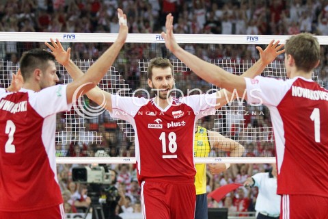  09.06.2013 LODZ ATLAS ARENA<br />SIATKOWKA MEZCZYZN LIGA SWIATOWA 2013<br />FIVB VOLLEYBALL WORLD LEAGUE 2012 POLSKA - BRAZYLIA ( POLAND - BRAZIL )<br />N/Z MARCIN MOZDZONEK MICHAL KUBIAK MICHAL WINIARSKI PIOTR NOWAKOWSKI ZBIGNIEW BARTMAN RADOSC EMOCJE <br /> 