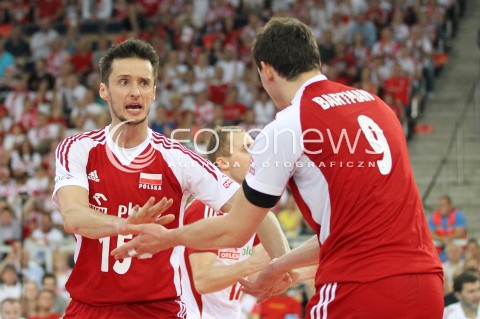 09.06.2013 LODZ ATLAS ARENA<br />SIATKOWKA MEZCZYZN LIGA SWIATOWA 2013<br />FIVB VOLLEYBALL WORLD LEAGUE 2012 POLSKA - BRAZYLIA ( POLAND - BRAZIL )<br />N/Z LUKASZ ZYGADLO ZBIGNIEW BARTMAN RADOSC EMOCJE <br /> 