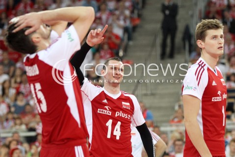  09.06.2013 LODZ ATLAS ARENA<br />SIATKOWKA MEZCZYZN LIGA SWIATOWA 2013<br />FIVB VOLLEYBALL WORLD LEAGUE 2012 POLSKA - BRAZYLIA ( POLAND - BRAZIL )<br />N/Z MICHAL RUCIAK PIOTR NOWAKOWSKI LUKASZ ZYGADLO ZLOSC EMOCJE<br /> 