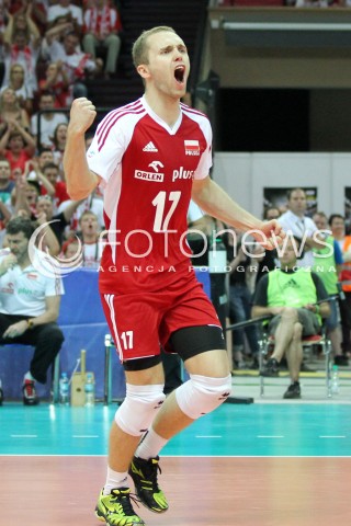  05.07.2013 KATOWICE SPODEK<br />SIATKOWKA MEZCZYZN LIGA SWIATOWA 2013<br />FIVB VOLLEYBALL WORLD LEAGUE 2013 POLSKA - USA <br />N/Z PAWEL ZATORSKI RADOSC EMOCJE SYLWETKA <br /> 