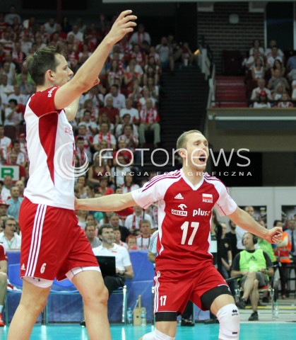  05.07.2013 KATOWICE SPODEK<br />SIATKOWKA MEZCZYZN LIGA SWIATOWA 2013<br />FIVB VOLLEYBALL WORLD LEAGUE 2013 POLSKA - USA <br />N/Z PAWEL ZATORSKI BARTOSZ KUREK RADOSC EMOCJE  <br /> 