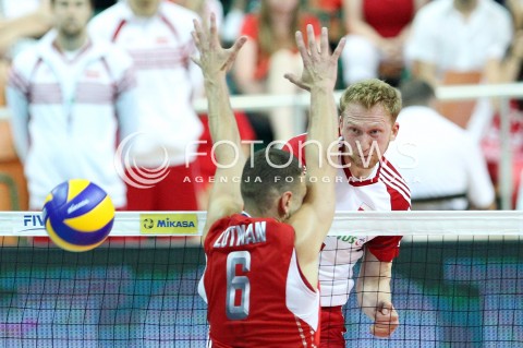  05.07.2013 KATOWICE SPODEK<br />SIATKOWKA MEZCZYZN LIGA SWIATOWA 2013<br />FIVB VOLLEYBALL WORLD LEAGUE 2013 POLSKA - USA <br />N/Z JAKUB JAROSZ PAUL LOTMAN  <br /> 
