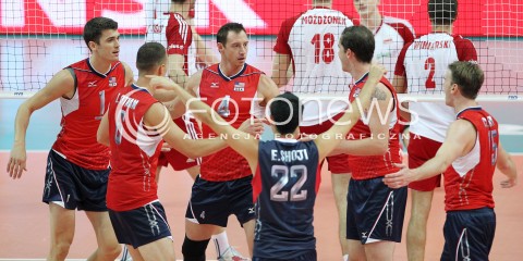  05.07.2013 KATOWICE SPODEK<br />SIATKOWKA MEZCZYZN LIGA SWIATOWA 2013<br />FIVB VOLLEYBALL WORLD LEAGUE 2013 POLSKA - USA <br />N/Z DAVID LEE MATTHEW ANDERSON RADOSC EMOCJE  <br /> 