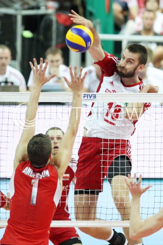 05.07.2013 KATOWICE SPODEK<br />SIATKOWKA MEZCZYZN LIGA SWIATOWA 2013<br />FIVB VOLLEYBALL WORLD LEAGUE 2013 POLSKA - USA <br />N/Z MARCIN MOZDZONEK MATTHEW ANDERSON  <br /> 