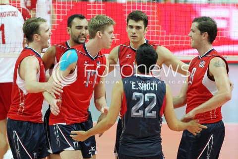  05.07.2013 KATOWICE SPODEK<br />SIATKOWKA MEZCZYZN LIGA SWIATOWA 2013<br />FIVB VOLLEYBALL WORLD LEAGUE 2013 POLSKA - USA <br />N/Z MAXWELL HOLT ERIK SHOJI KYLE CALDWELL RADOSC EMOCJE  <br /> 