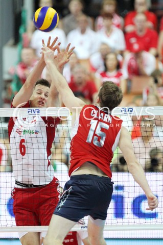  05.07.2013 KATOWICE SPODEK<br />SIATKOWKA MEZCZYZN LIGA SWIATOWA 2013<br />FIVB VOLLEYBALL WORLD LEAGUE 2013 POLSKA - USA <br />N/Z BARTOSZ KUREK CARSON CLARK  <br /> 