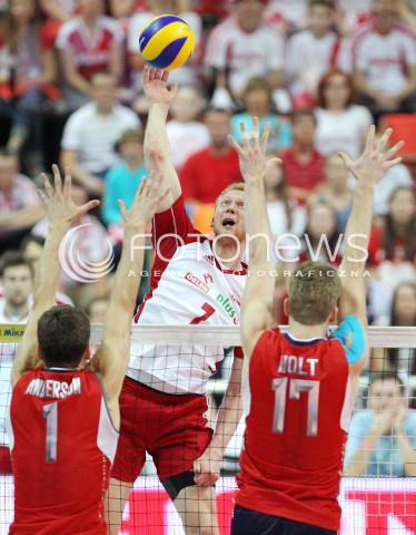  05.07.2013 KATOWICE SPODEK<br />SIATKOWKA MEZCZYZN LIGA SWIATOWA 2013<br />FIVB VOLLEYBALL WORLD LEAGUE 2013 POLSKA - USA <br />N/Z JAKUB JAROSZ MATTHEW ANDERSON MAXWELL HOLT KYLE CALDWELL  <br /> 