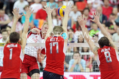  05.07.2013 KATOWICE SPODEK<br />SIATKOWKA MEZCZYZN LIGA SWIATOWA 2013<br />FIVB VOLLEYBALL WORLD LEAGUE 2013 POLSKA - USA <br />N/Z JAKUB JAROSZ MATTHEW ANDERSON MAXWELL HOLT KYLE CALDWELL  <br /> 