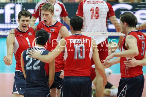 05.07.2013 KATOWICE SPODEK<br />SIATKOWKA MEZCZYZN LIGA SWIATOWA 2013<br />FIVB VOLLEYBALL WORLD LEAGUE 2013 POLSKA - USA <br />N/Z MATTHEW ANDERSON MAXWELL HOLT ERIK SHOJI ANTONIO CIARELLI RADOSC EMOCJE  <br /> 