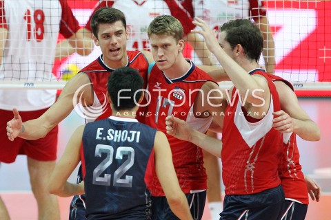  05.07.2013 KATOWICE SPODEK<br />SIATKOWKA MEZCZYZN LIGA SWIATOWA 2013<br />FIVB VOLLEYBALL WORLD LEAGUE 2013 POLSKA - USA <br />N/Z MATTHEW ANDERSON MAXWELL HOLT ERIK SHOJI RADOSC EMOCJE  <br /> 