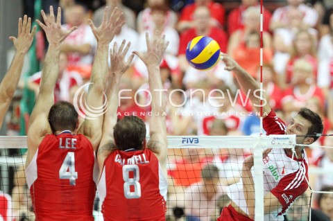  05.07.2013 KATOWICE SPODEK<br />SIATKOWKA MEZCZYZN LIGA SWIATOWA 2013<br />FIVB VOLLEYBALL WORLD LEAGUE 2013 POLSKA - USA <br />N/Z MICHAL WINIARSKI DAVID LEE KYLE CALDWELL  <br /> 