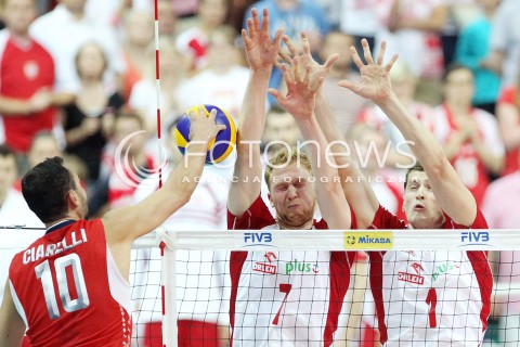  05.07.2013 KATOWICE SPODEK<br />SIATKOWKA MEZCZYZN LIGA SWIATOWA 2013<br />FIVB VOLLEYBALL WORLD LEAGUE 2013 POLSKA - USA <br />N/Z PIOTR NOWAKOWSKI JAKUB JAROSZ ANTONIO CIARELLI  <br /> 