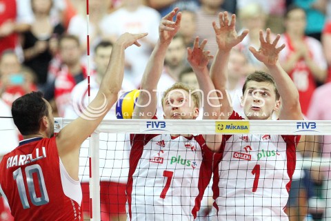  05.07.2013 KATOWICE SPODEK<br />SIATKOWKA MEZCZYZN LIGA SWIATOWA 2013<br />FIVB VOLLEYBALL WORLD LEAGUE 2013 POLSKA - USA <br />N/Z PIOTR NOWAKOWSKI JAKUB JAROSZ ANTONIO CIARELLI  <br /> 