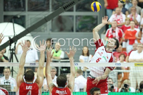  05.07.2013 KATOWICE SPODEK<br />SIATKOWKA MEZCZYZN LIGA SWIATOWA 2013<br />FIVB VOLLEYBALL WORLD LEAGUE 2013 POLSKA - USA <br />N/Z BARTOSZ KUREK DAVID LEE KYLE CALDWELL  <br /> 