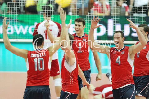  05.07.2013 KATOWICE SPODEK<br />SIATKOWKA MEZCZYZN LIGA SWIATOWA 2013<br />FIVB VOLLEYBALL WORLD LEAGUE 2013 POLSKA - USA <br />N/Z DAVID LEE ANTONIO CIARELLI MATTHEW ANDERSON RADOSC EMOCJE <br /> 