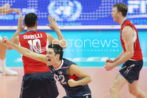  05.07.2013 KATOWICE SPODEK<br />SIATKOWKA MEZCZYZN LIGA SWIATOWA 2013<br />FIVB VOLLEYBALL WORLD LEAGUE 2013 POLSKA - USA <br />N/Z ERIK SHOJI RADOSC EMOCJE  <br /> 