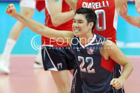  05.07.2013 KATOWICE SPODEK<br />SIATKOWKA MEZCZYZN LIGA SWIATOWA 2013<br />FIVB VOLLEYBALL WORLD LEAGUE 2013 POLSKA - USA <br />N/Z ERIK SHOJI RADOSC EMOCJE  <br /> 