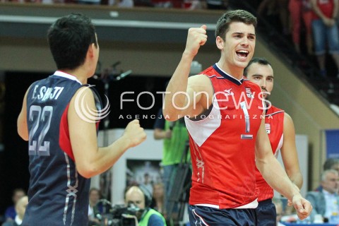  05.07.2013 KATOWICE SPODEK<br />SIATKOWKA MEZCZYZN LIGA SWIATOWA 2013<br />FIVB VOLLEYBALL WORLD LEAGUE 2013 POLSKA - USA <br />N/Z MATTHEW ANDERSON ERIK SHOJI RADOSC EMOCJE  <br /> 