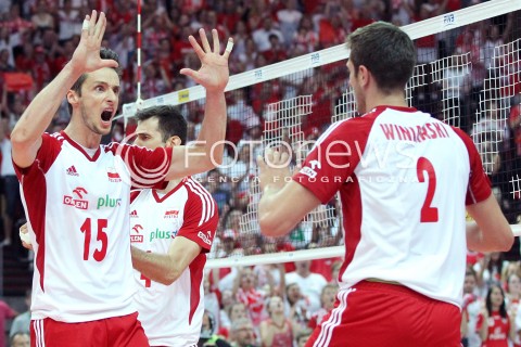  05.07.2013 KATOWICE SPODEK<br />SIATKOWKA MEZCZYZN LIGA SWIATOWA 2013<br />FIVB VOLLEYBALL WORLD LEAGUE 2013 POLSKA - USA <br />N/Z LUKASZ ZYGADLO MICHAL WINIARSKI RADOSC EMOCJE  <br /> 