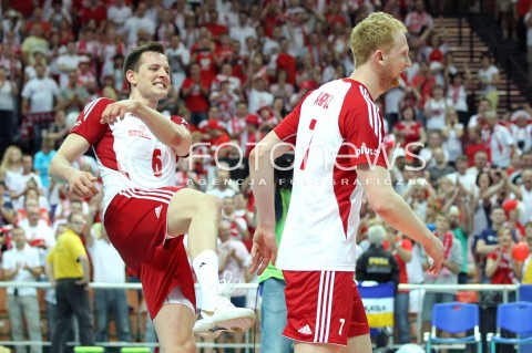  05.07.2013 KATOWICE SPODEK<br />SIATKOWKA MEZCZYZN LIGA SWIATOWA 2013<br />FIVB VOLLEYBALL WORLD LEAGUE 2013 POLSKA - USA <br />N/Z BARTOSZ KUREK JAKUB JAROSZ MVP RADOSC EMOCJE  <br /> 