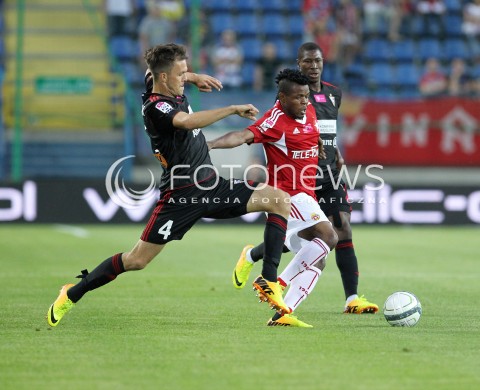  19.07.2013 KRAKOW <br />PILKA NOZNA POLSKA T-MOBILE EKSTRAKLASA SEZON 2013/2014 FOOTBALL POLISH EKSTRAKLASA SEASON 2013/2014 WISLA KRAKOW - GORNIK ZABRZE<br />N/Z EMMANUEL SARKI PREJUCE NAKOULMA RAFAL KOSZNIK<br /> 