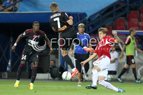  19.07.2013 KRAKOW <br />PILKA NOZNA POLSKA T-MOBILE EKSTRAKLASA SEZON 2013/2014 FOOTBALL POLISH EKSTRAKLASA SEASON 2013/2014 WISLA KRAKOW - GORNIK ZABRZE<br />N/Z MICHAL CHRAPEK SERGIEJ MOSZNIKOW PREJUCE NAKOULMA <br /> 