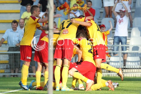 i29.07.2013 KRAKOW <br />PILKA NOZNA POLSKA T-MOBILE EKSTRAKLASA SEZON 2013/2014 FOOTBALL POLISH EKSTRAKLASA SEASON 2013/2014 KORONA KIELCE - WISLA KRAKOW<br />N/Z RADOSC EMOCJE BRAMKA GOL PAWEL GOLANSKI PAVOL STANO <br /> 