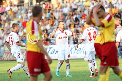  29.07.2013 KRAKOW <br />PILKA NOZNA POLSKA T-MOBILE EKSTRAKLASA SEZON 2013/2014 FOOTBALL POLISH EKSTRAKLASA SEASON 2013/2014 KORONA KIELCE - WISLA KRAKOW<br />N/Z LUKASZ GARGULA OSTOJA STJEPANOVIC RADOSC BRAMKA GOL<br /> 