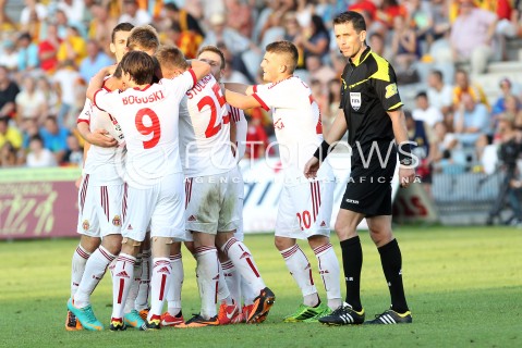  29.07.2013 KRAKOW <br />PILKA NOZNA POLSKA T-MOBILE EKSTRAKLASA SEZON 2013/2014 FOOTBALL POLISH EKSTRAKLASA SEASON 2013/2014 KORONA KIELCE - WISLA KRAKOW<br />N/Z RADOSC BRAMKA GOL WISLA MICHAL CHRAPEK RAFAL BOGUSKI <br /> 
