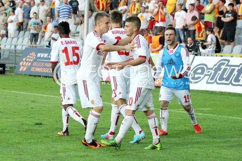  29.07.2013 KRAKOW <br />PILKA NOZNA POLSKA T-MOBILE EKSTRAKLASA SEZON 2013/2014 FOOTBALL POLISH EKSTRAKLASA SEASON 2013/2014 KORONA KIELCE - WISLA KRAKOW<br />N/Z PATRYK MALECKI MICHAL CHRAPEK RADOSC BRAMKA GOL KARNY<br /> 