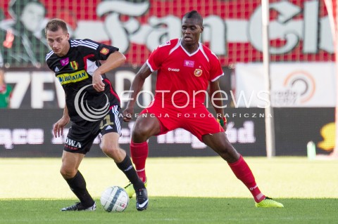  03.08.2013 LODZ PILKA NOZNA T-MOBILE EKSTRAKLASA SEZON 2013/2014 FOOTBALL POLISH EKSTRAKLASA SEASON WIDZEW LODZ - KORONA KIELCE N/Z THOMAS PHIBEL DANIEL GOLEBIEWSKI  