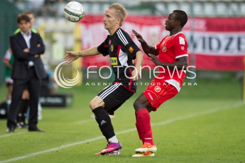  03.08.2013 LODZ PILKA NOZNA T-MOBILE EKSTRAKLASA SEZON 2013/2014 FOOTBALL POLISH EKSTRAKLASA SEASON WIDZEW LODZ - KORONA KIELCE N/Z PRINCEWILL OKACHI VLASTYMIR JOVANOVIC  