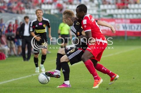  03.08.2013 LODZ PILKA NOZNA T-MOBILE EKSTRAKLASA SEZON 2013/2014 FOOTBALL POLISH EKSTRAKLASA SEASON WIDZEW LODZ - KORONA KIELCE N/Z VLASTYMIR JOVANOVIC  PRINCEWILL OKACHI  