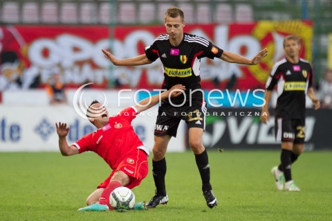  03.08.2013 LODZ PILKA NOZNA T-MOBILE EKSTRAKLASA SEZON 2013/2014 FOOTBALL POLISH EKSTRAKLASA SEASON WIDZEW LODZ - KORONA KIELCE N/Z MARCIN KACZMAREK DANIEL GOLEBIEWSKI   